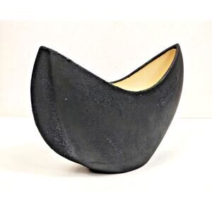Vintage Abstract Crescent Shape Vase MCM Pottery Hand Painted Textured